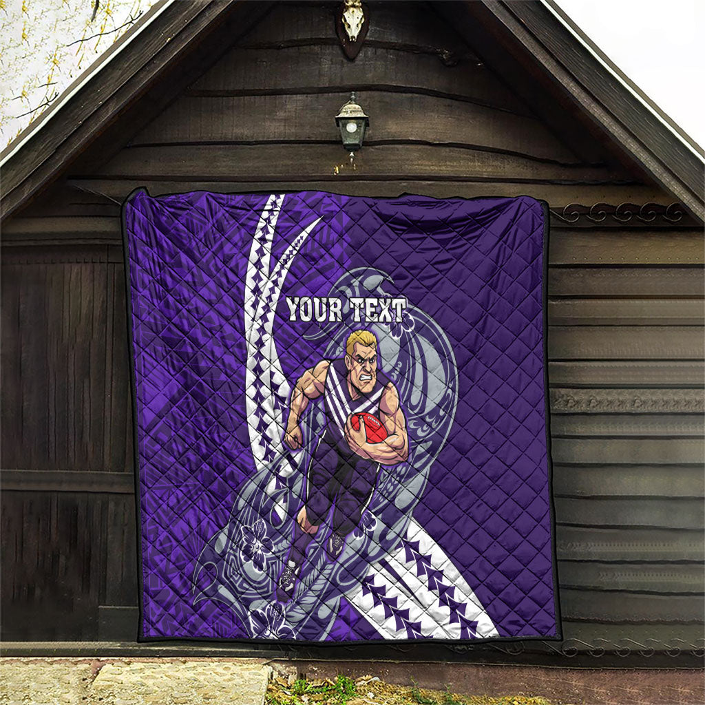 Personalized Fremantle Dockers Quilt Polynesian Tribal Freo Mascot With Hibiscus Floral Art