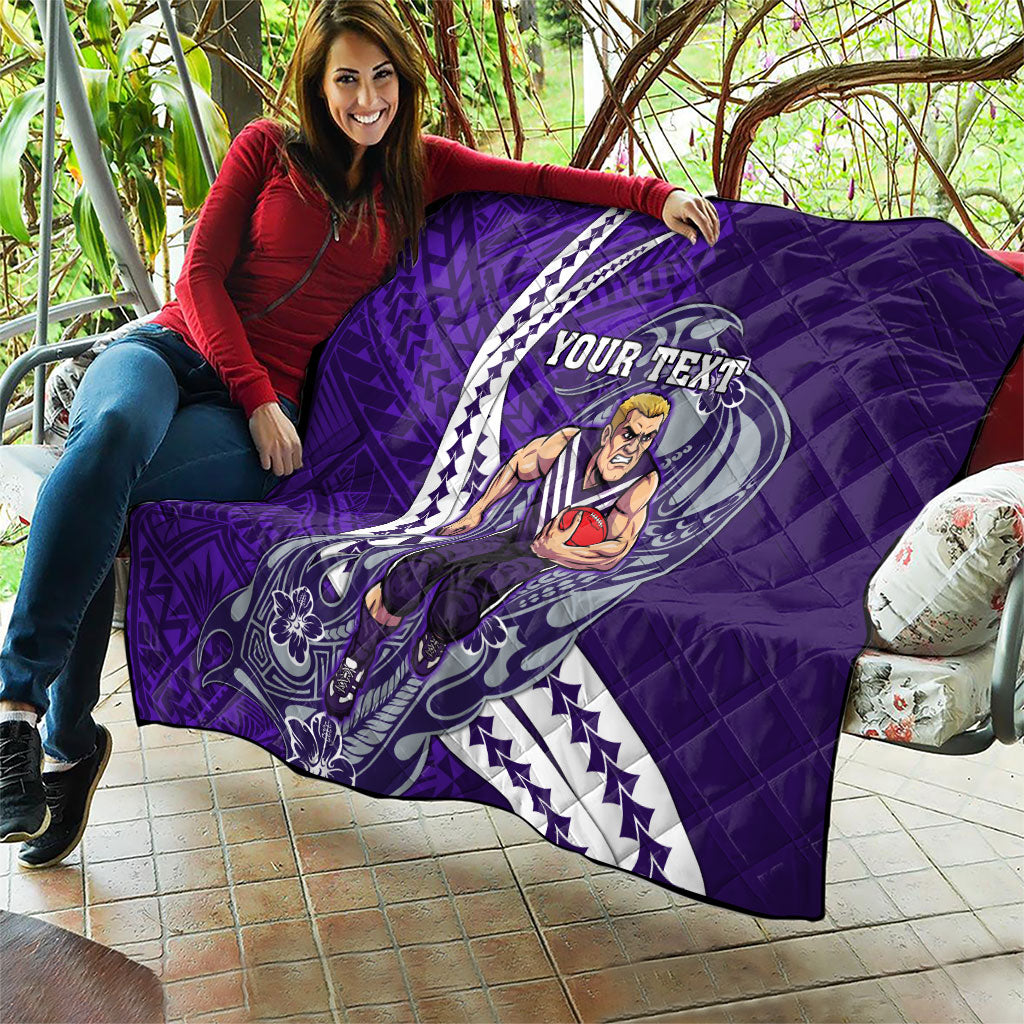 Personalized Fremantle Dockers Quilt Polynesian Tribal Freo Mascot With Hibiscus Floral Art