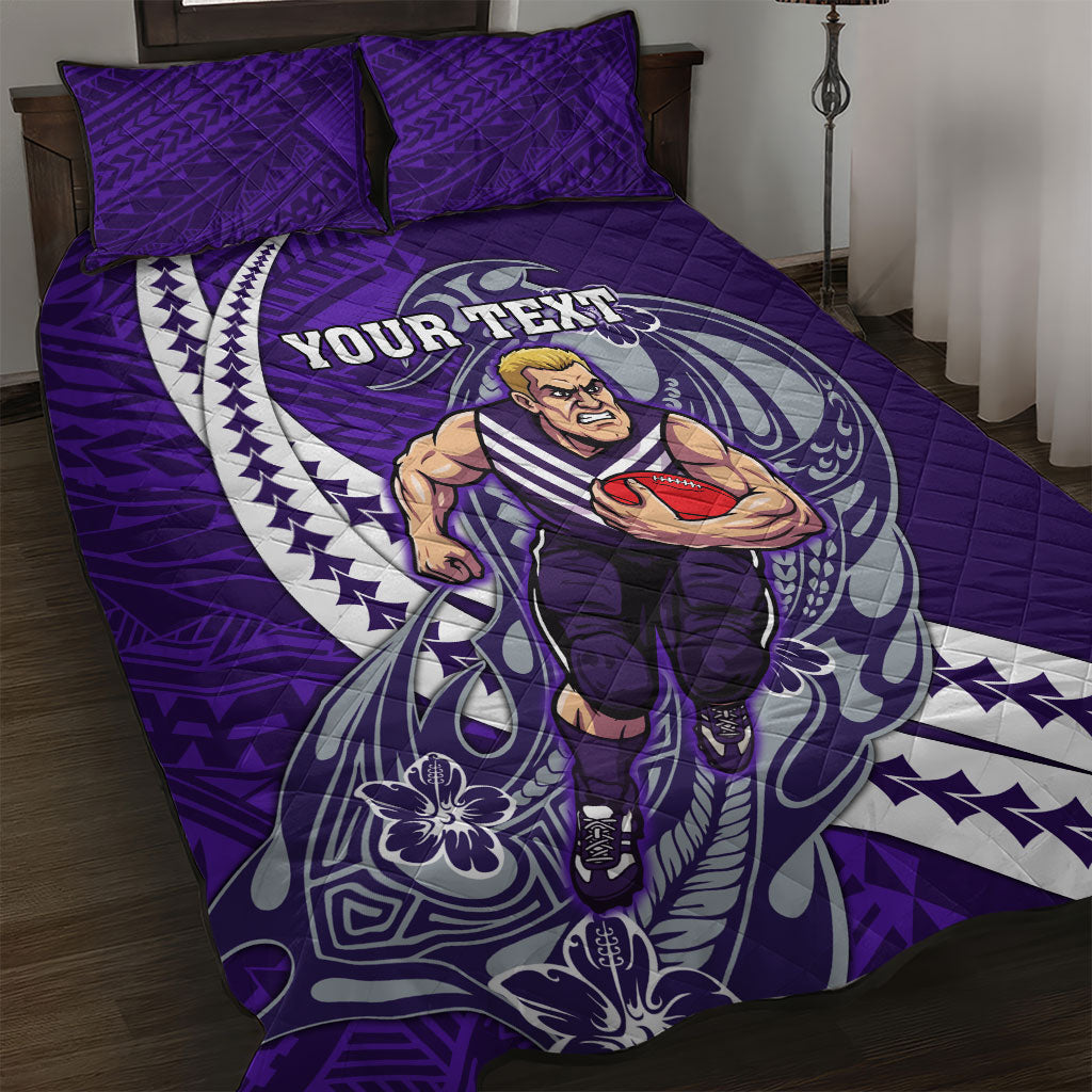 Personalized Fremantle Dockers Quilt Bed Set Polynesian Tribal Freo Mascot With Hibiscus Floral Art