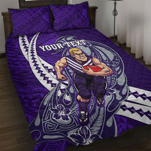 Personalized Fremantle Dockers Quilt Bed Set Polynesian Tribal Freo Mascot With Hibiscus Floral Art