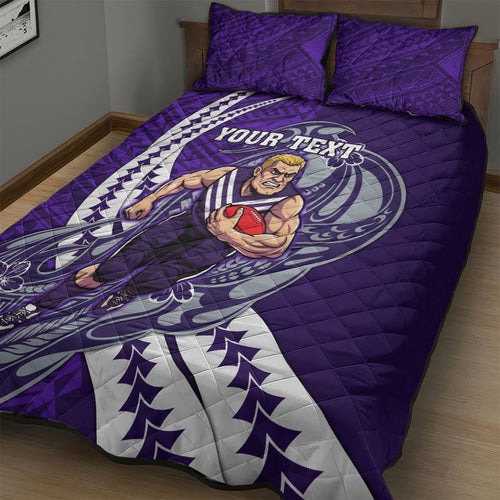 Personalized Fremantle Dockers Quilt Bed Set Polynesian Tribal Freo Mascot With Hibiscus Floral Art
