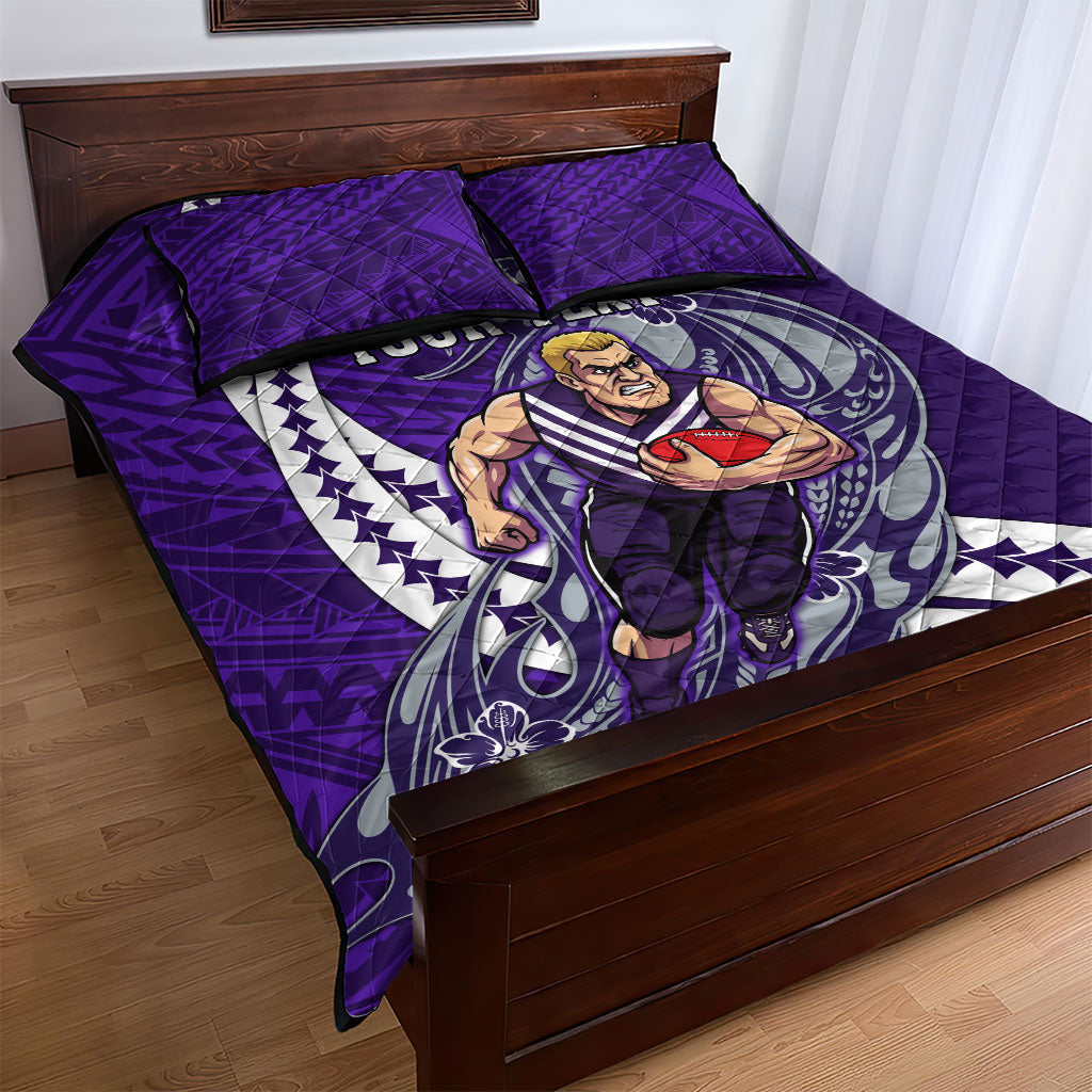 Personalized Fremantle Dockers Quilt Bed Set Polynesian Tribal Freo Mascot With Hibiscus Floral Art