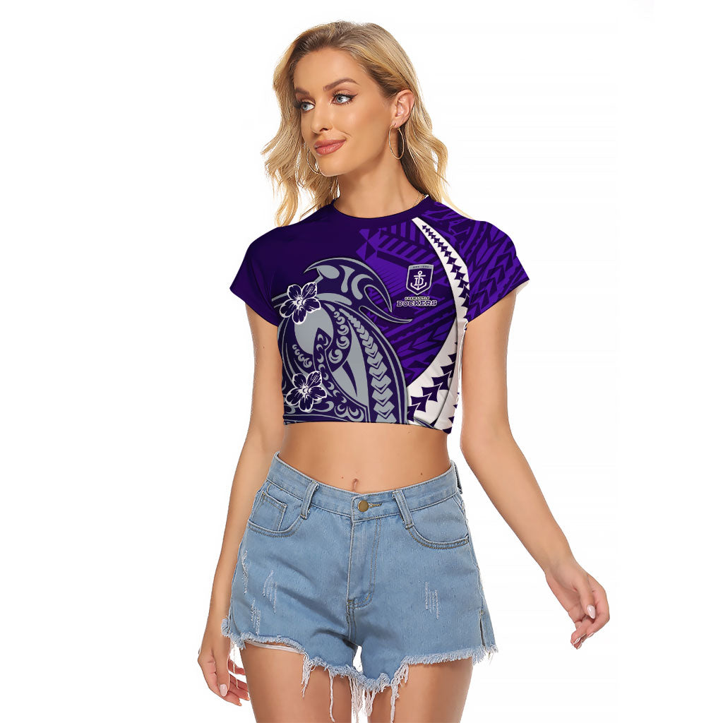 Personalized Fremantle Dockers Raglan Cropped T Shirt Polynesian Tribal Freo Mascot With Hibiscus Floral Art