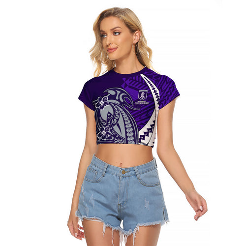 Personalized Fremantle Dockers Raglan Cropped T Shirt Polynesian Tribal Freo Mascot With Hibiscus Floral Art