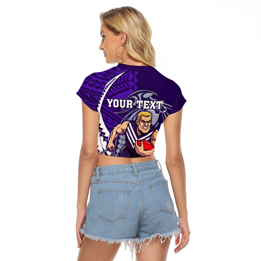 Personalized Fremantle Dockers Raglan Cropped T Shirt Polynesian Tribal Freo Mascot With Hibiscus Floral Art