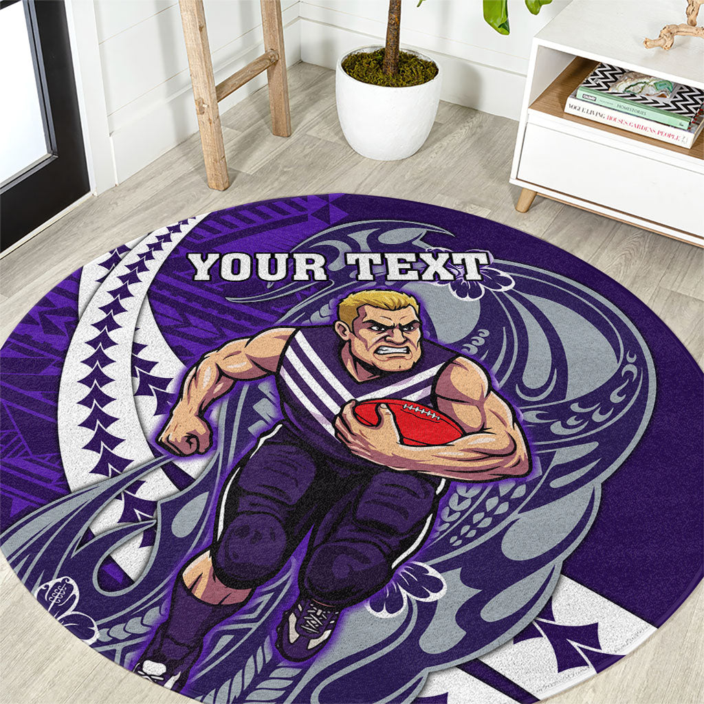 Personalized Fremantle Dockers Round Carpet Polynesian Tribal Freo Mascot With Hibiscus Floral Art