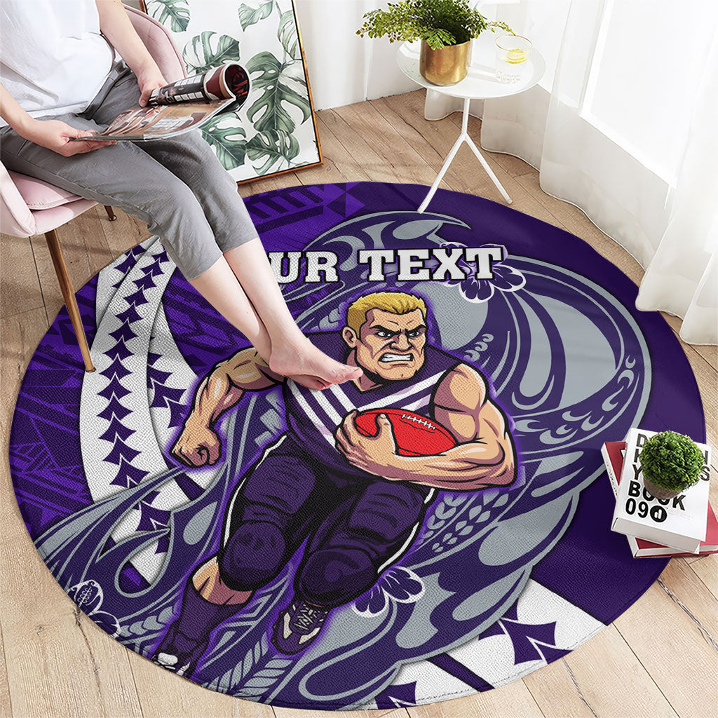 Personalized Fremantle Dockers Round Carpet Polynesian Tribal Freo Mascot With Hibiscus Floral Art
