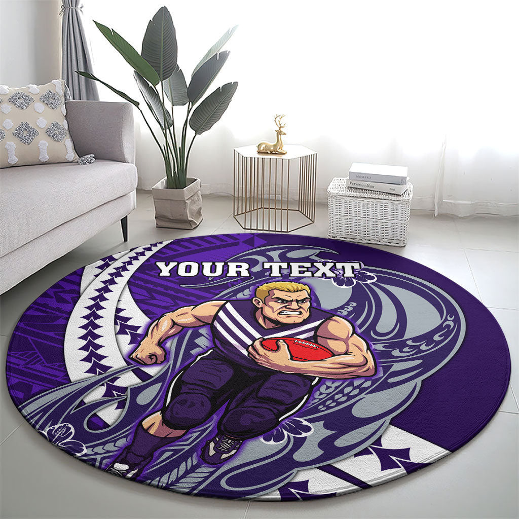 Personalized Fremantle Dockers Round Carpet Polynesian Tribal Freo Mascot With Hibiscus Floral Art