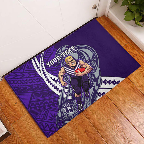 Personalized Fremantle Dockers Rubber Doormat Polynesian Tribal Freo Mascot With Hibiscus Floral Art