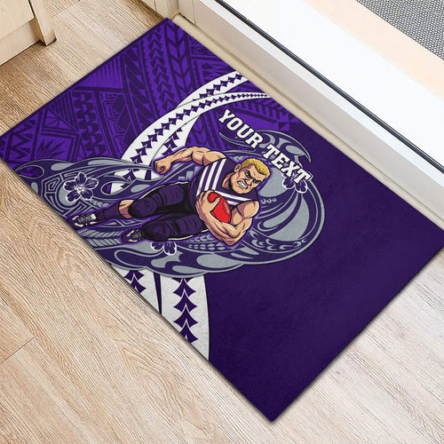 Personalized Fremantle Dockers Rubber Doormat Polynesian Tribal Freo Mascot With Hibiscus Floral Art