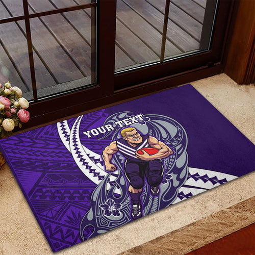 Personalized Fremantle Dockers Rubber Doormat Polynesian Tribal Freo Mascot With Hibiscus Floral Art