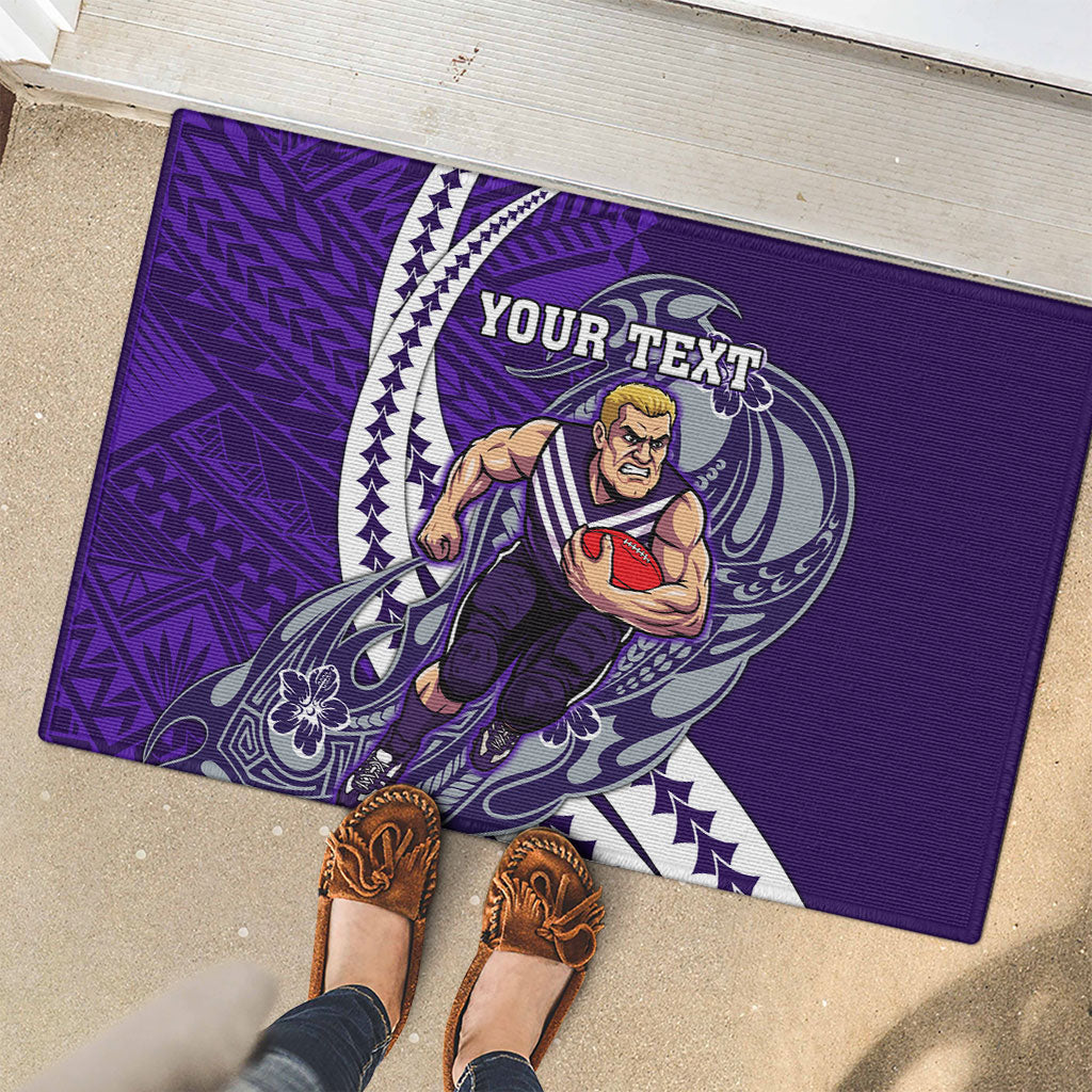 Personalized Fremantle Dockers Rubber Doormat Polynesian Tribal Freo Mascot With Hibiscus Floral Art