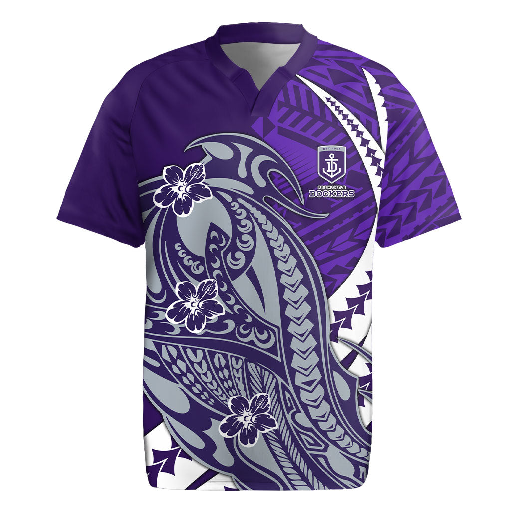 Personalized Fremantle Dockers Rugby Jersey Polynesian Tribal Freo Mascot With Hibiscus Floral Art