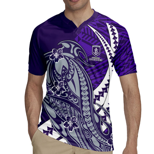 Personalized Fremantle Dockers Rugby Jersey Polynesian Tribal Freo Mascot With Hibiscus Floral Art