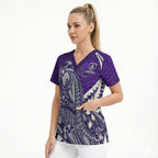 Personalized Fremantle Dockers Scrub Top Polynesian Tribal Freo Mascot With Hibiscus Floral Art