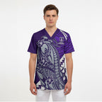 Personalized Fremantle Dockers Scrub Top Polynesian Tribal Freo Mascot With Hibiscus Floral Art