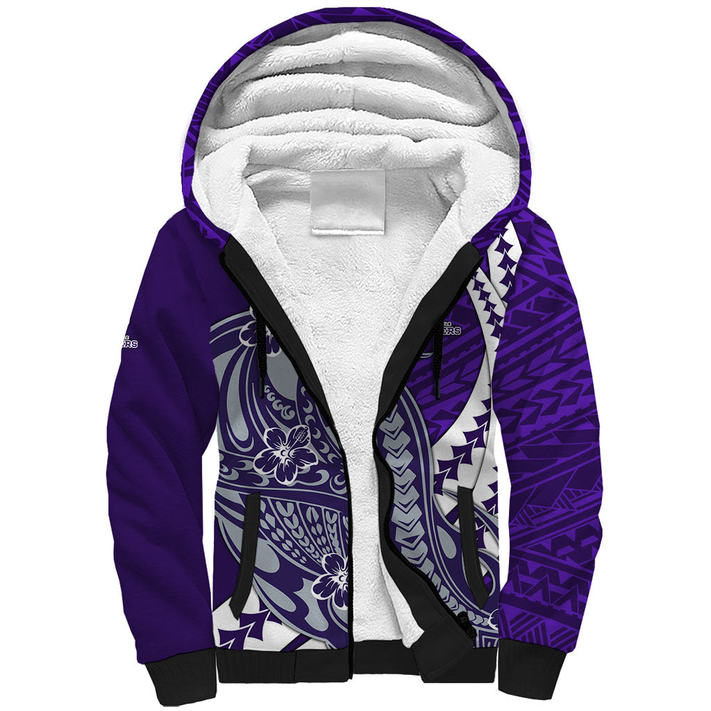 Personalized Fremantle Dockers Sherpa Hoodie Polynesian Tribal Freo Mascot With Hibiscus Floral Art