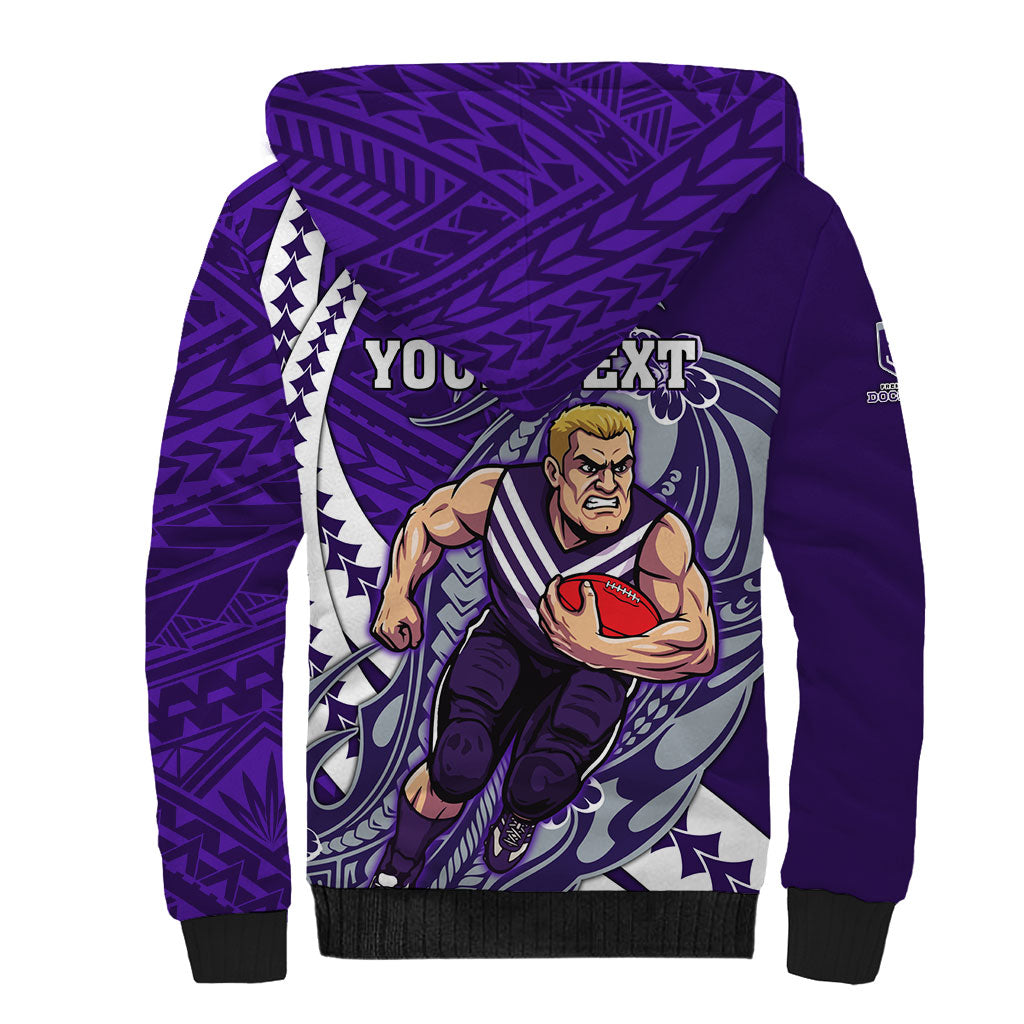 Personalized Fremantle Dockers Sherpa Hoodie Polynesian Tribal Freo Mascot With Hibiscus Floral Art