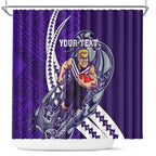 Personalized Fremantle Dockers Shower Curtain Polynesian Tribal Freo Mascot With Hibiscus Floral Art