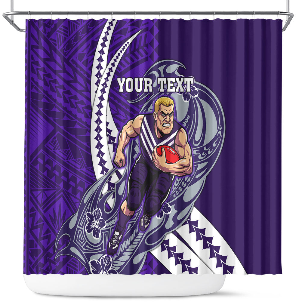 Personalized Fremantle Dockers Shower Curtain Polynesian Tribal Freo Mascot With Hibiscus Floral Art
