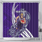 Personalized Fremantle Dockers Shower Curtain Polynesian Tribal Freo Mascot With Hibiscus Floral Art
