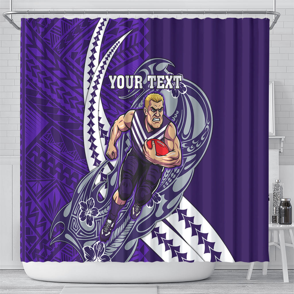 Personalized Fremantle Dockers Shower Curtain Polynesian Tribal Freo Mascot With Hibiscus Floral Art