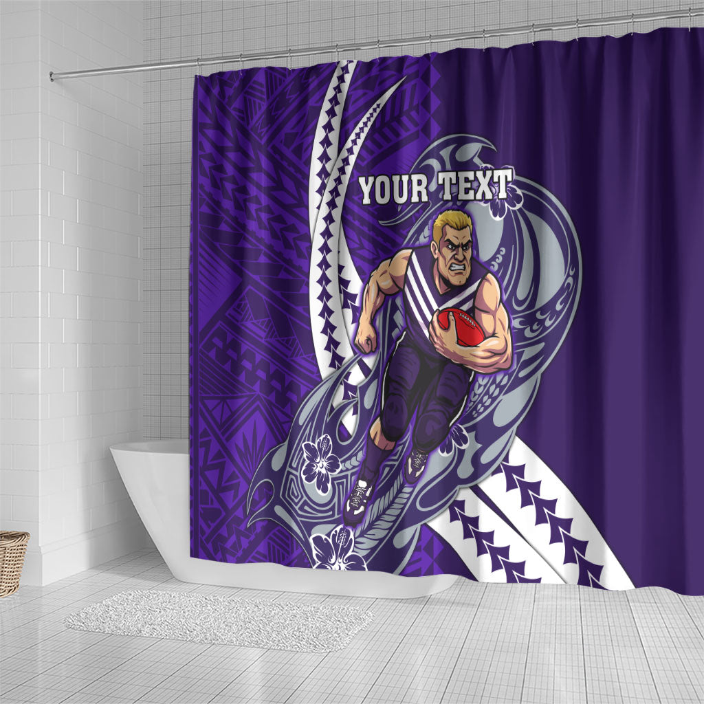 Personalized Fremantle Dockers Shower Curtain Polynesian Tribal Freo Mascot With Hibiscus Floral Art