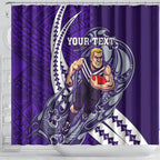 Personalized Fremantle Dockers Shower Curtain Polynesian Tribal Freo Mascot With Hibiscus Floral Art
