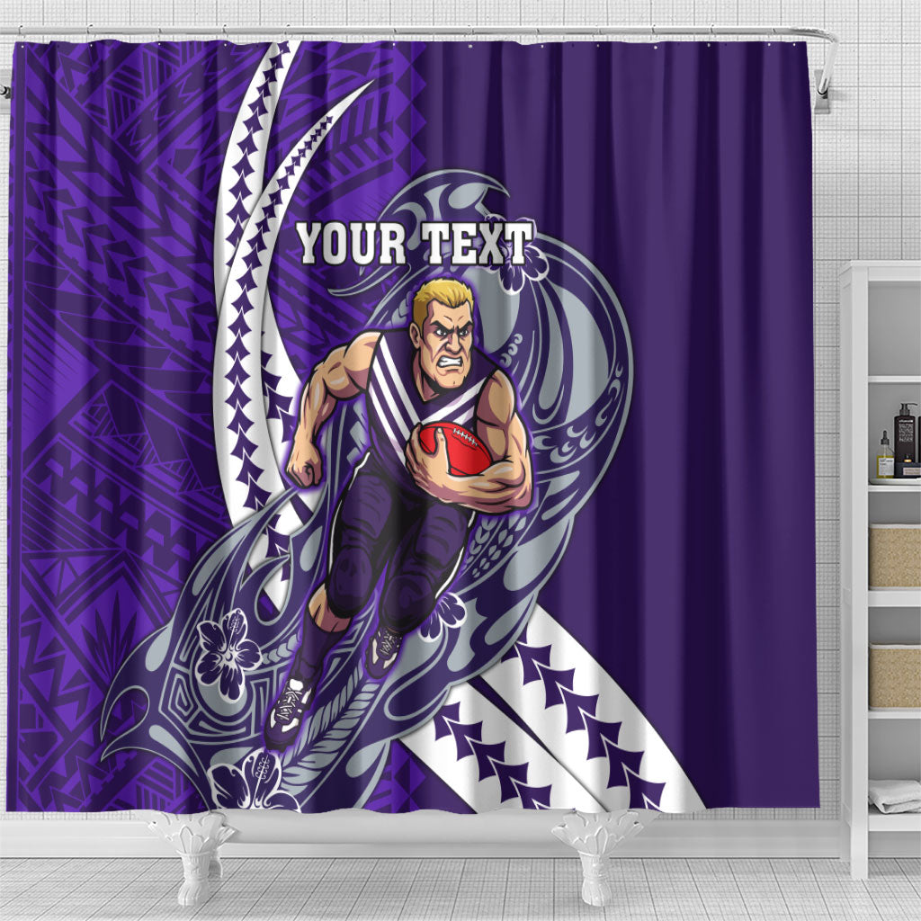 Personalized Fremantle Dockers Shower Curtain Polynesian Tribal Freo Mascot With Hibiscus Floral Art