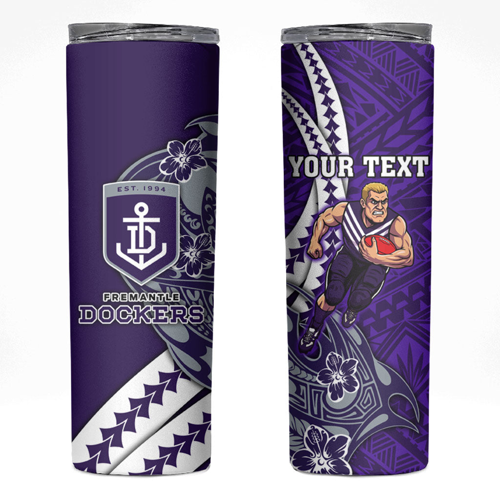 Personalized Fremantle Dockers Skinny Tumbler Polynesian Tribal Freo Mascot With Hibiscus Floral Art