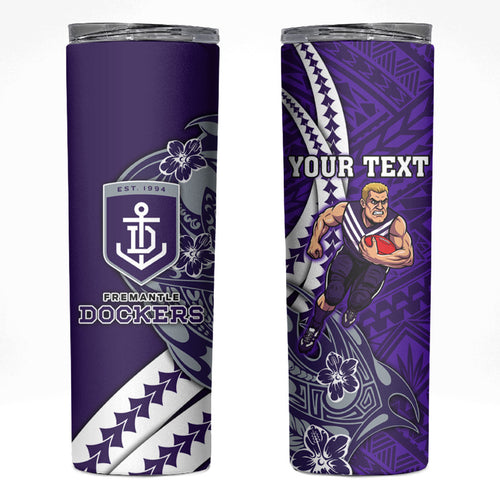 Personalized Fremantle Dockers Skinny Tumbler Polynesian Tribal Freo Mascot With Hibiscus Floral Art