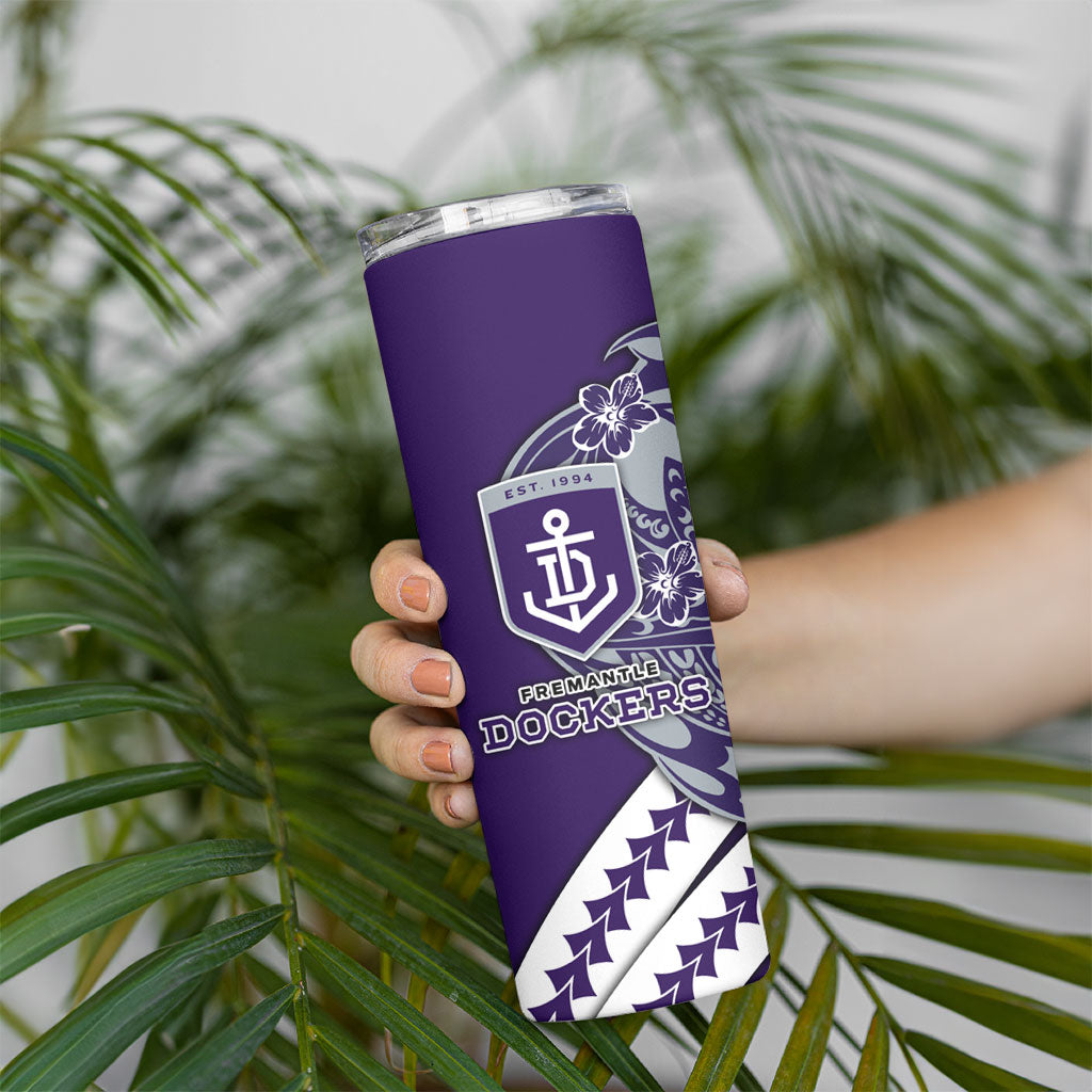 Personalized Fremantle Dockers Skinny Tumbler Polynesian Tribal Freo Mascot With Hibiscus Floral Art