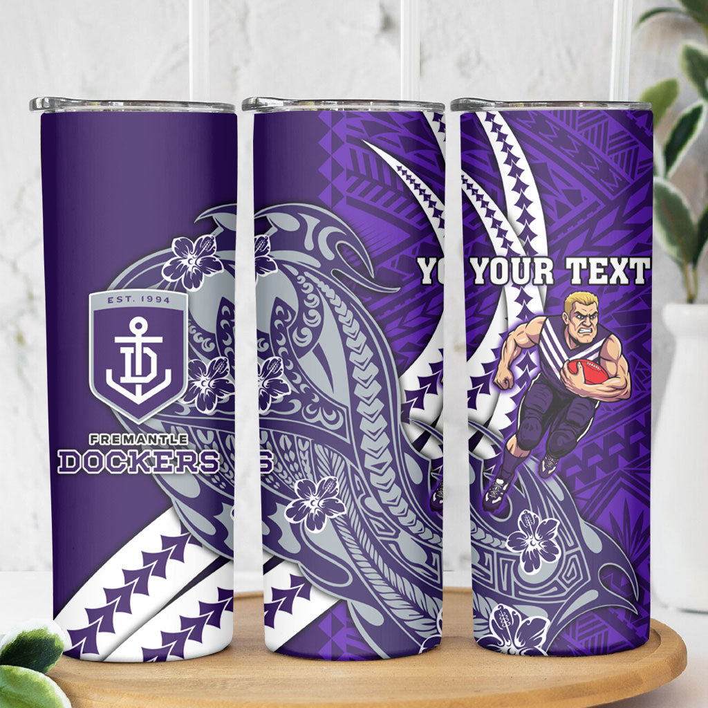 Personalized Fremantle Dockers Skinny Tumbler Polynesian Tribal Freo Mascot With Hibiscus Floral Art
