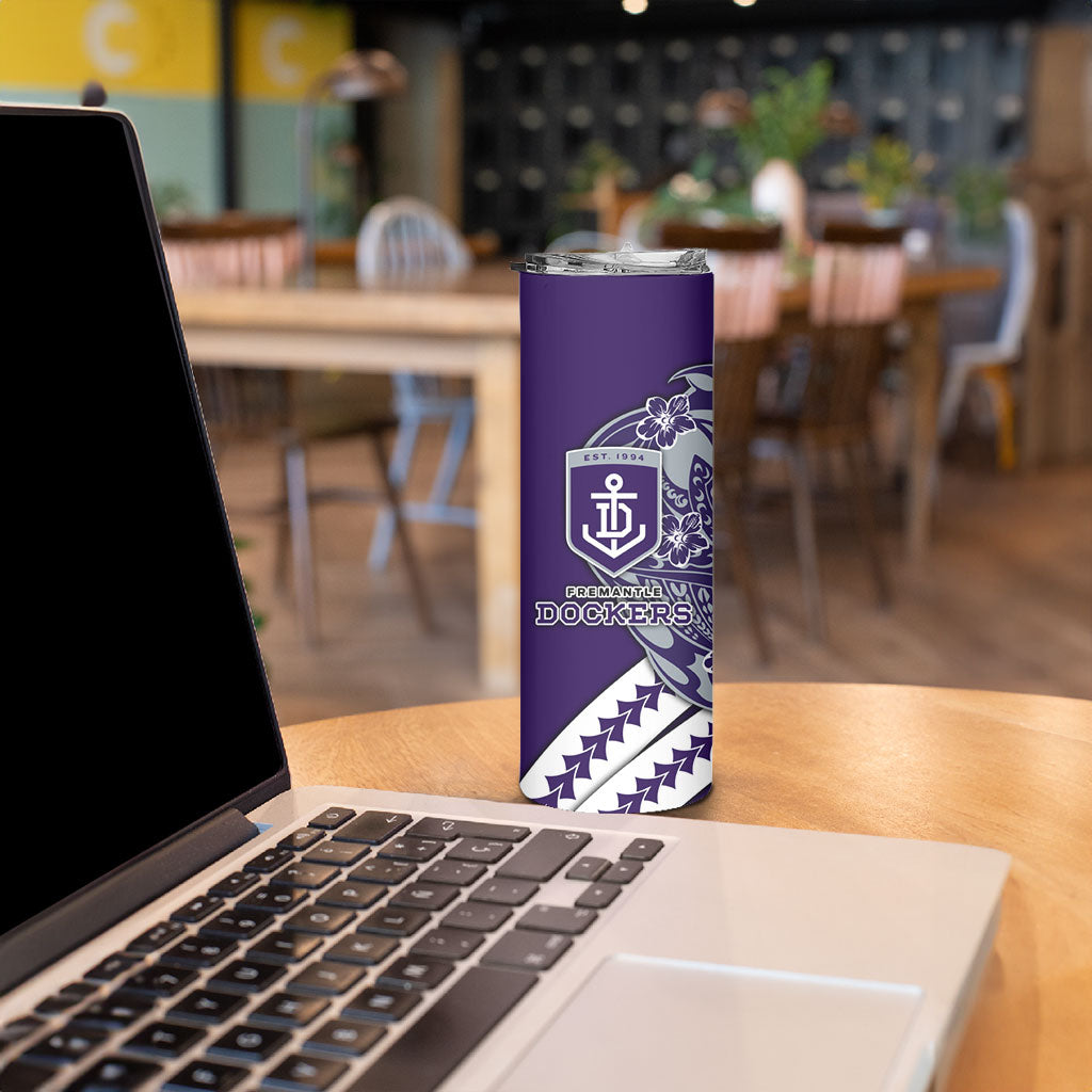Personalized Fremantle Dockers Skinny Tumbler Polynesian Tribal Freo Mascot With Hibiscus Floral Art