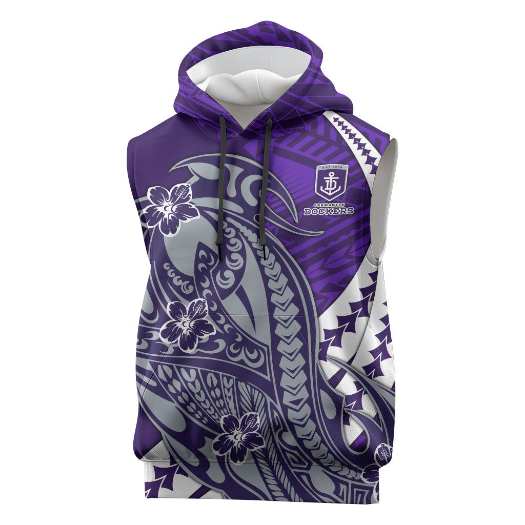Personalized Fremantle Dockers Sleeveless Hoodie Polynesian Tribal Freo Mascot With Hibiscus Floral Art