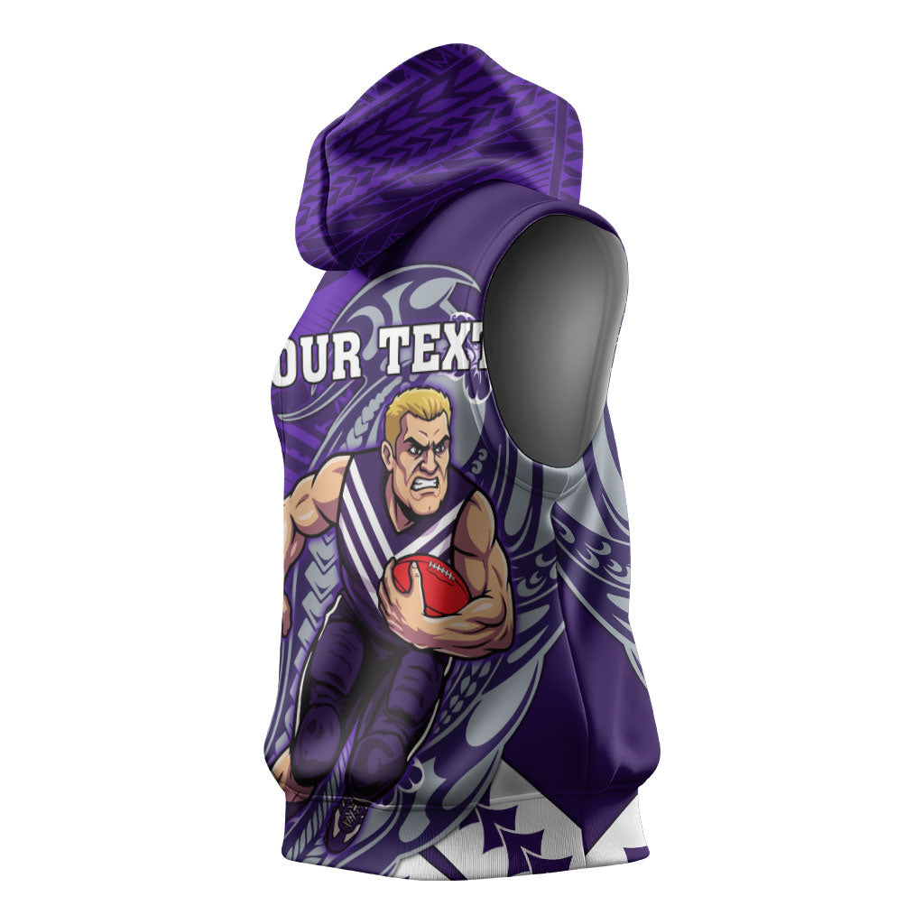 Personalized Fremantle Dockers Sleeveless Hoodie Polynesian Tribal Freo Mascot With Hibiscus Floral Art