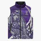 Personalized Fremantle Dockers Sleeveless Puffer Jacket Polynesian Tribal Freo Mascot With Hibiscus Floral Art
