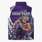 Personalized Fremantle Dockers Sleeveless Puffer Jacket Polynesian Tribal Freo Mascot With Hibiscus Floral Art