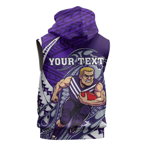 Personalized Fremantle Dockers Sleeveless Zip Hoodie Polynesian Tribal Freo Mascot With Hibiscus Floral Art