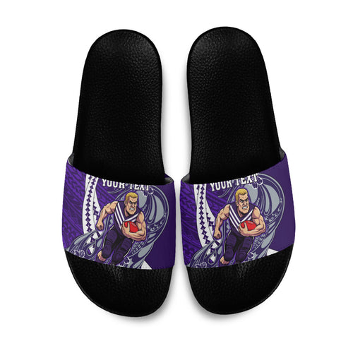Personalized Fremantle Dockers Slide Sandals Polynesian Tribal Freo Mascot With Hibiscus Floral Art