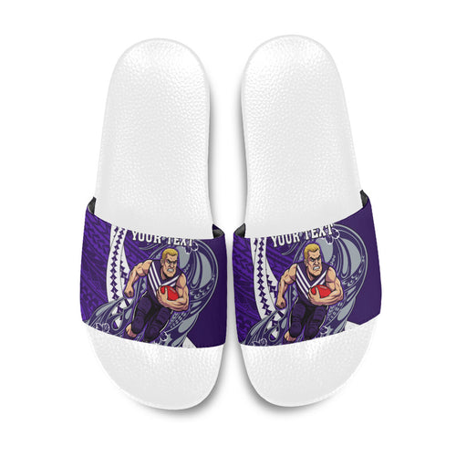 Personalized Fremantle Dockers Slide Sandals Polynesian Tribal Freo Mascot With Hibiscus Floral Art