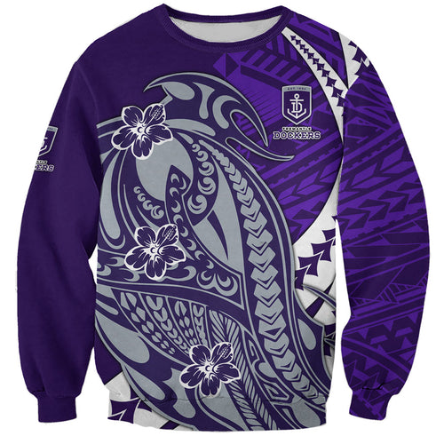 Personalized Fremantle Dockers Sweatshirt Polynesian Tribal Freo Mascot With Hibiscus Floral Art