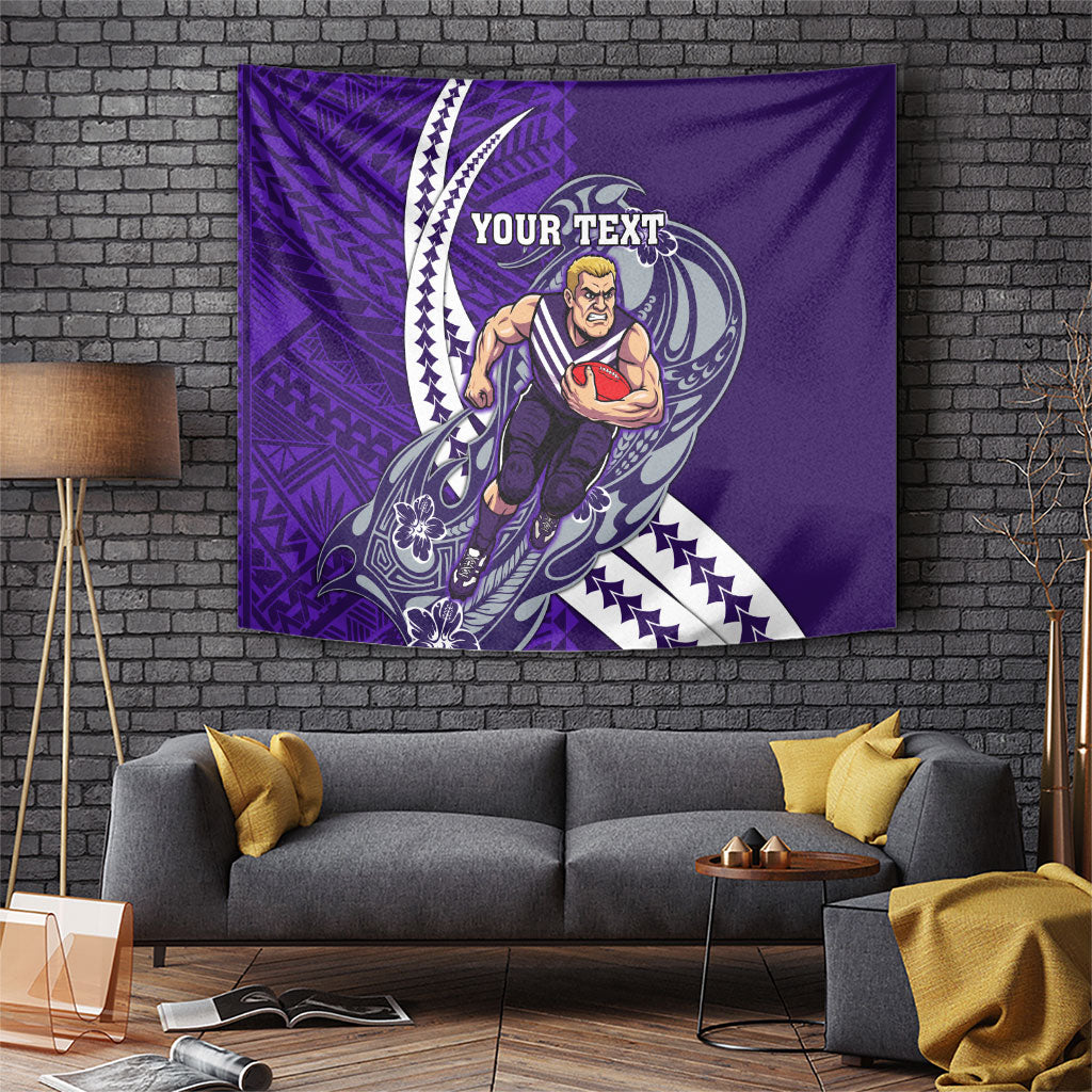 Personalized Fremantle Dockers Tapestry Polynesian Tribal Freo Mascot With Hibiscus Floral Art