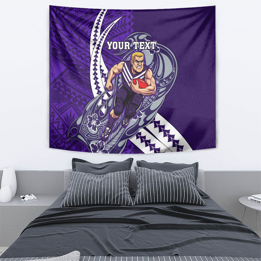 Personalized Fremantle Dockers Tapestry Polynesian Tribal Freo Mascot With Hibiscus Floral Art