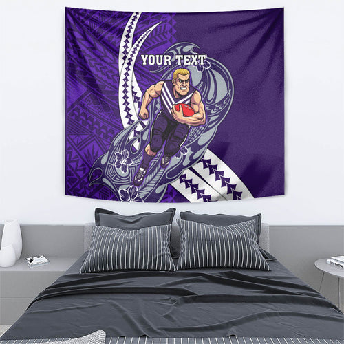 Personalized Fremantle Dockers Tapestry Polynesian Tribal Freo Mascot With Hibiscus Floral Art