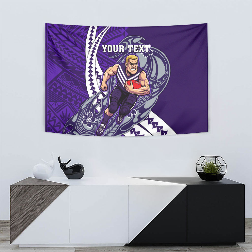 Personalized Fremantle Dockers Tapestry Polynesian Tribal Freo Mascot With Hibiscus Floral Art