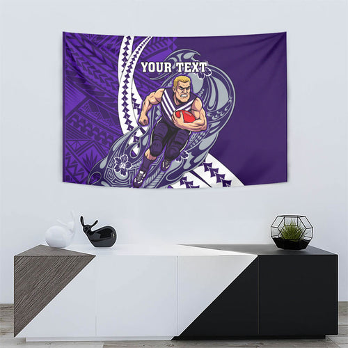 Personalized Fremantle Dockers Tapestry Polynesian Tribal Freo Mascot With Hibiscus Floral Art