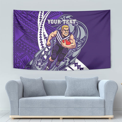Personalized Fremantle Dockers Tapestry Polynesian Tribal Freo Mascot With Hibiscus Floral Art