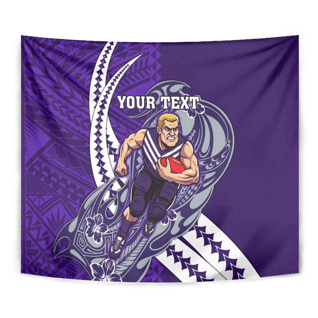 Personalized Fremantle Dockers Tapestry Polynesian Tribal Freo Mascot With Hibiscus Floral Art