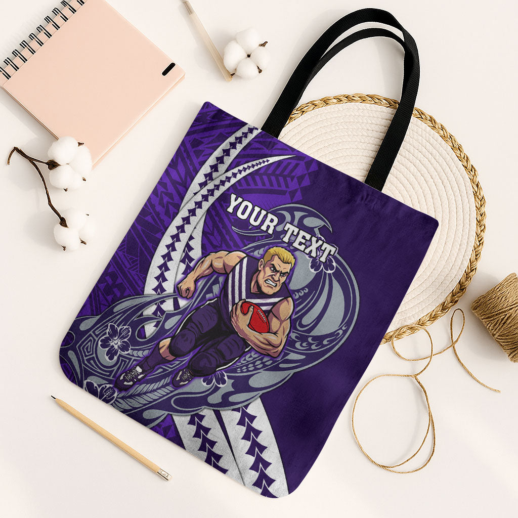 Personalized Fremantle Dockers Tote Bag Polynesian Tribal Freo Mascot With Hibiscus Floral Art